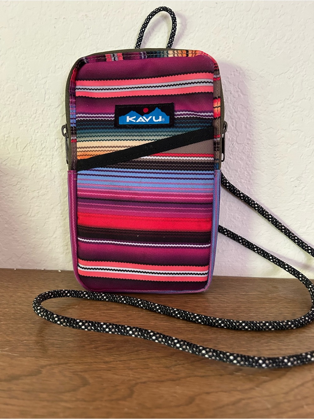 KAVU Multicolor Serape Crossbody pouch Phone Bag - Pink/Red/Blue Stripes